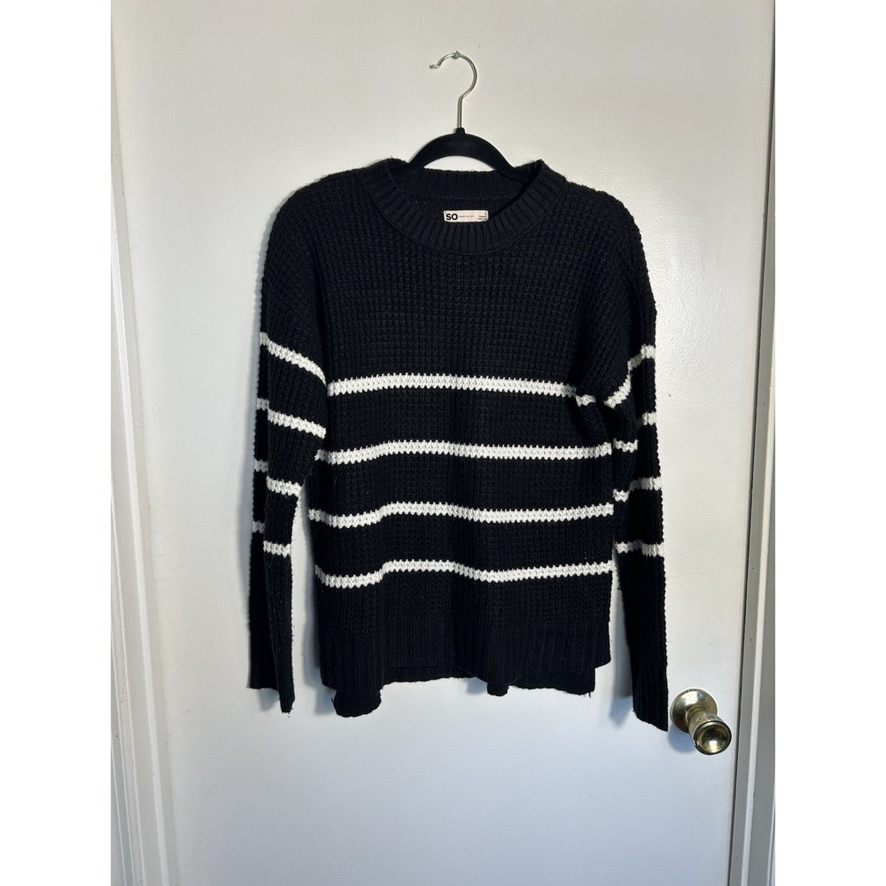 SO Goods For Life Black White Striped Chunky Knit Sweater Women's Size Small